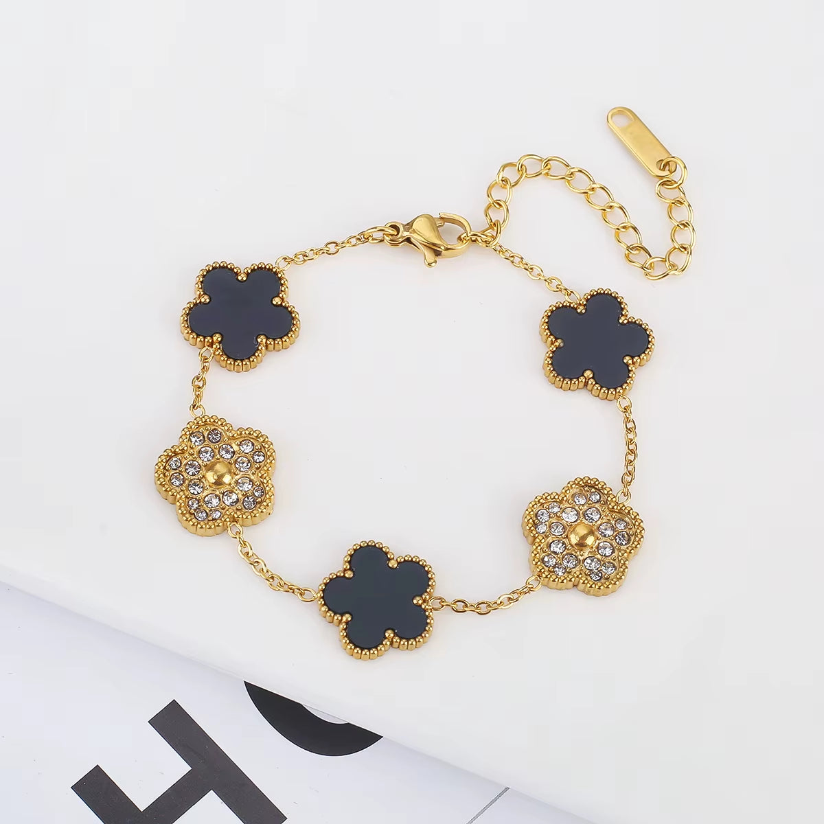 Silver Color Plant Five Leaf Flower Bracelet