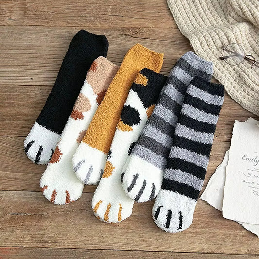 Autumn Winter Coral Velvet Cute Cat Claw Socks