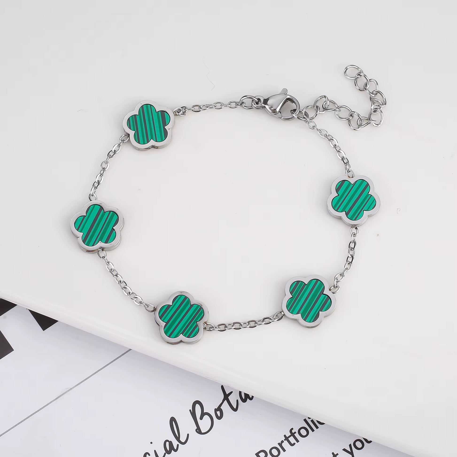 Silver Color Plant Five Leaf Flower Bracelet