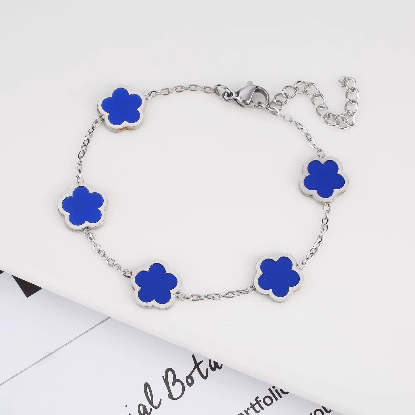 Silver Color Plant Five Leaf Flower Bracelet
