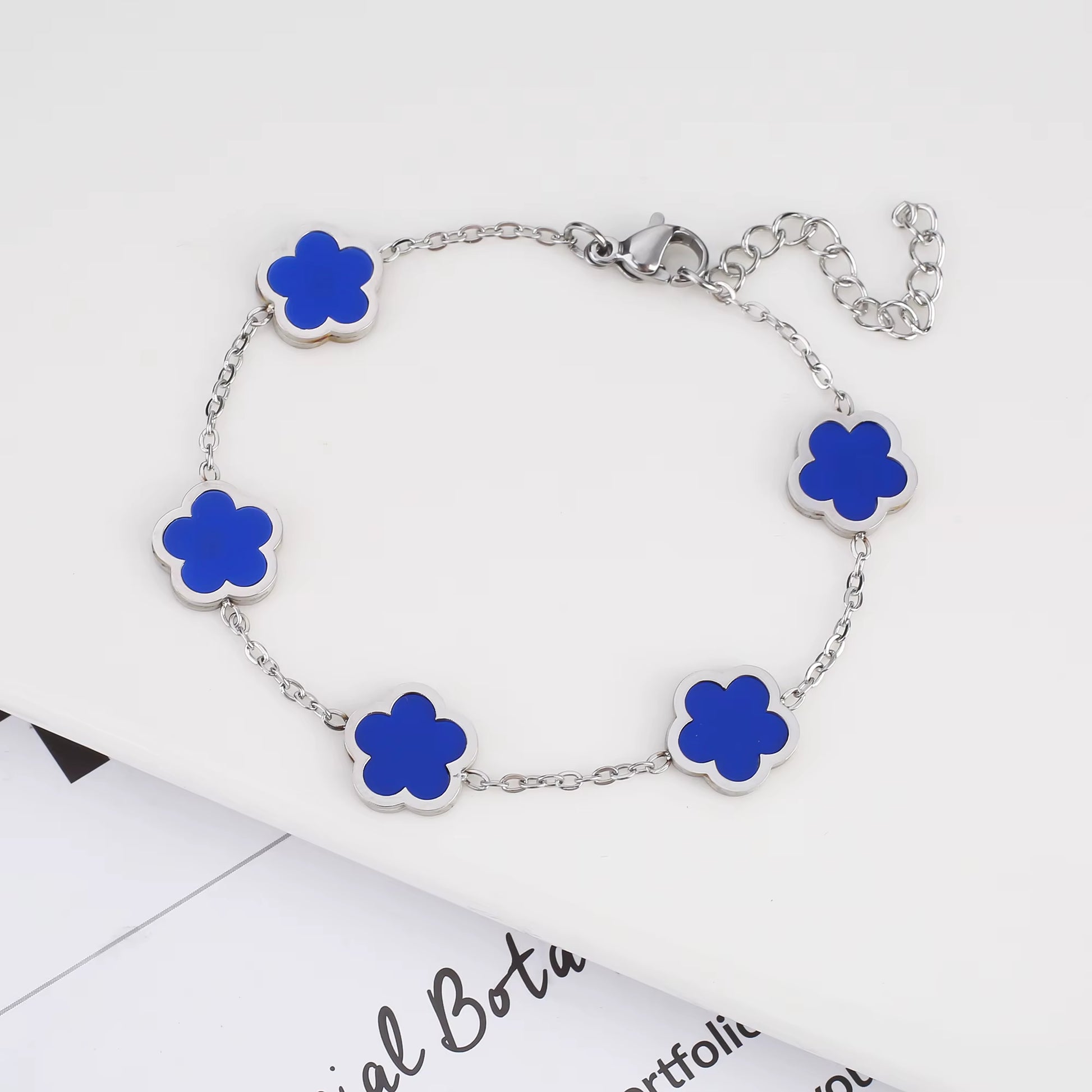 Silver Color Plant Five Leaf Flower Bracelet