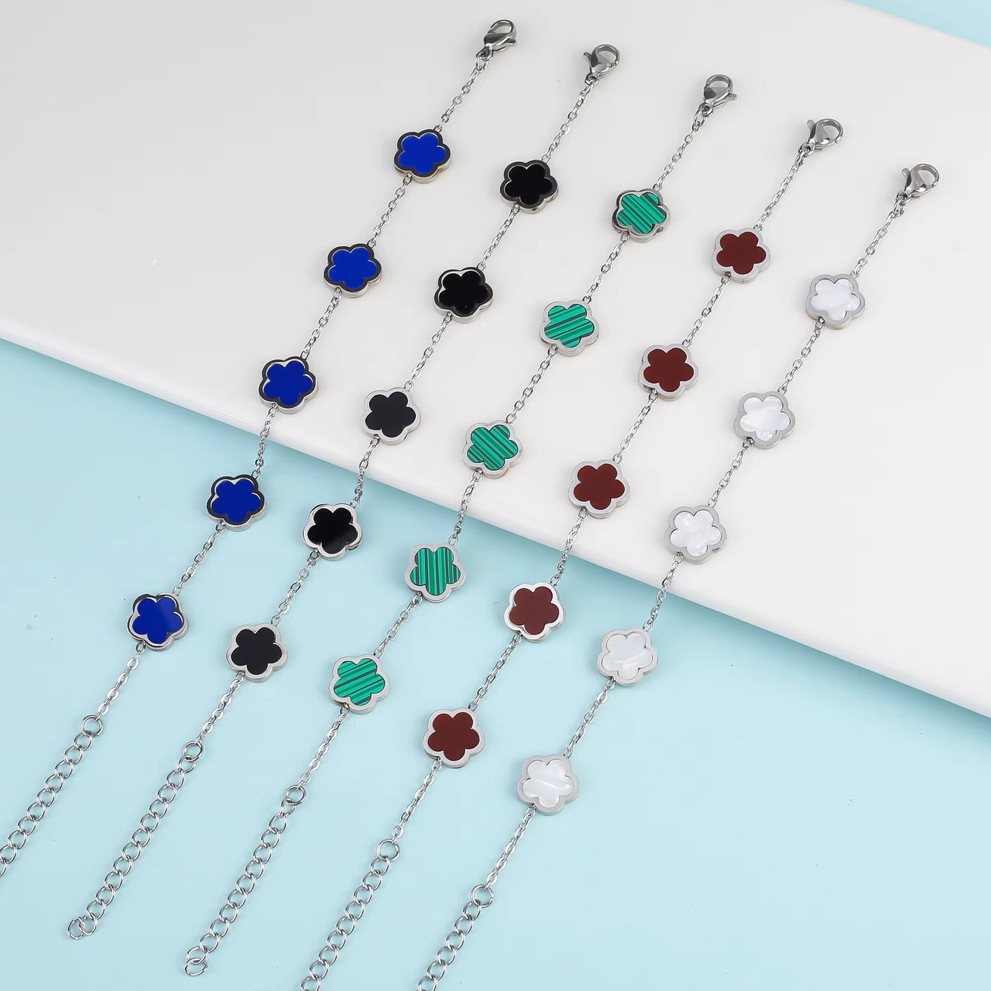 Silver Color Plant Five Leaf Flower Bracelet