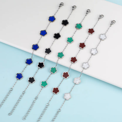 Silver Color Plant Five Leaf Flower Bracelet