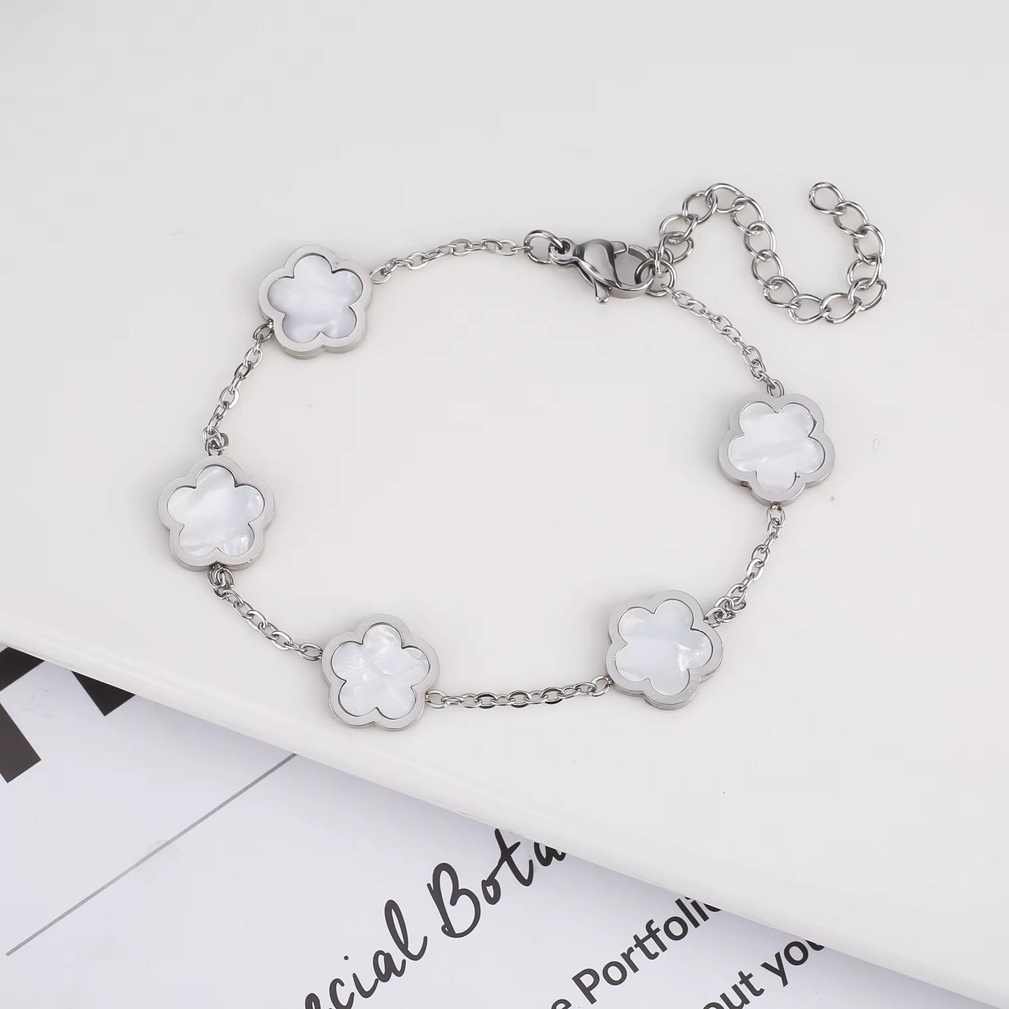 Silver Color Plant Five Leaf Flower Bracelet