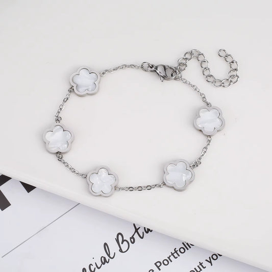 Silver Color Plant Five Leaf Flower Bracelet