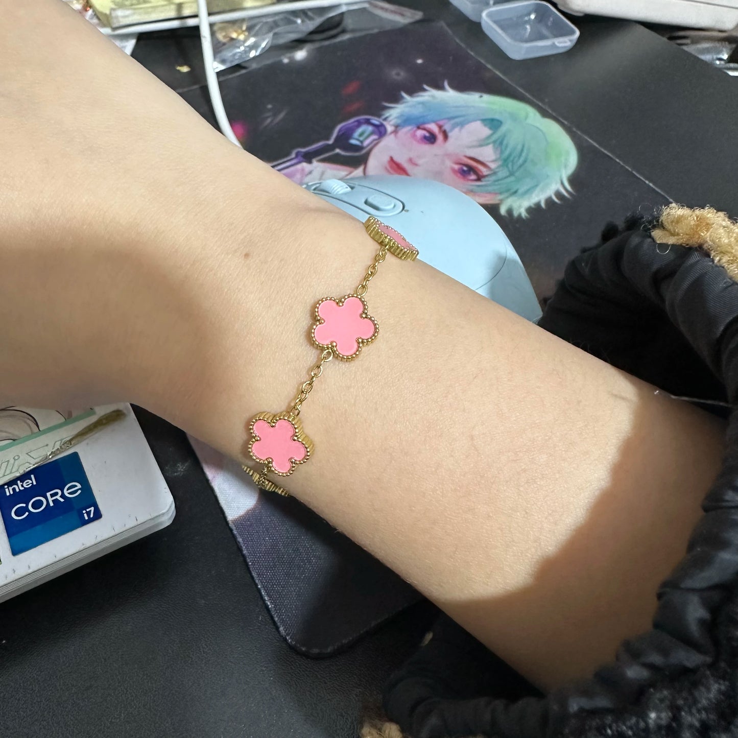 Silver Color Plant Five Leaf Flower Bracelet