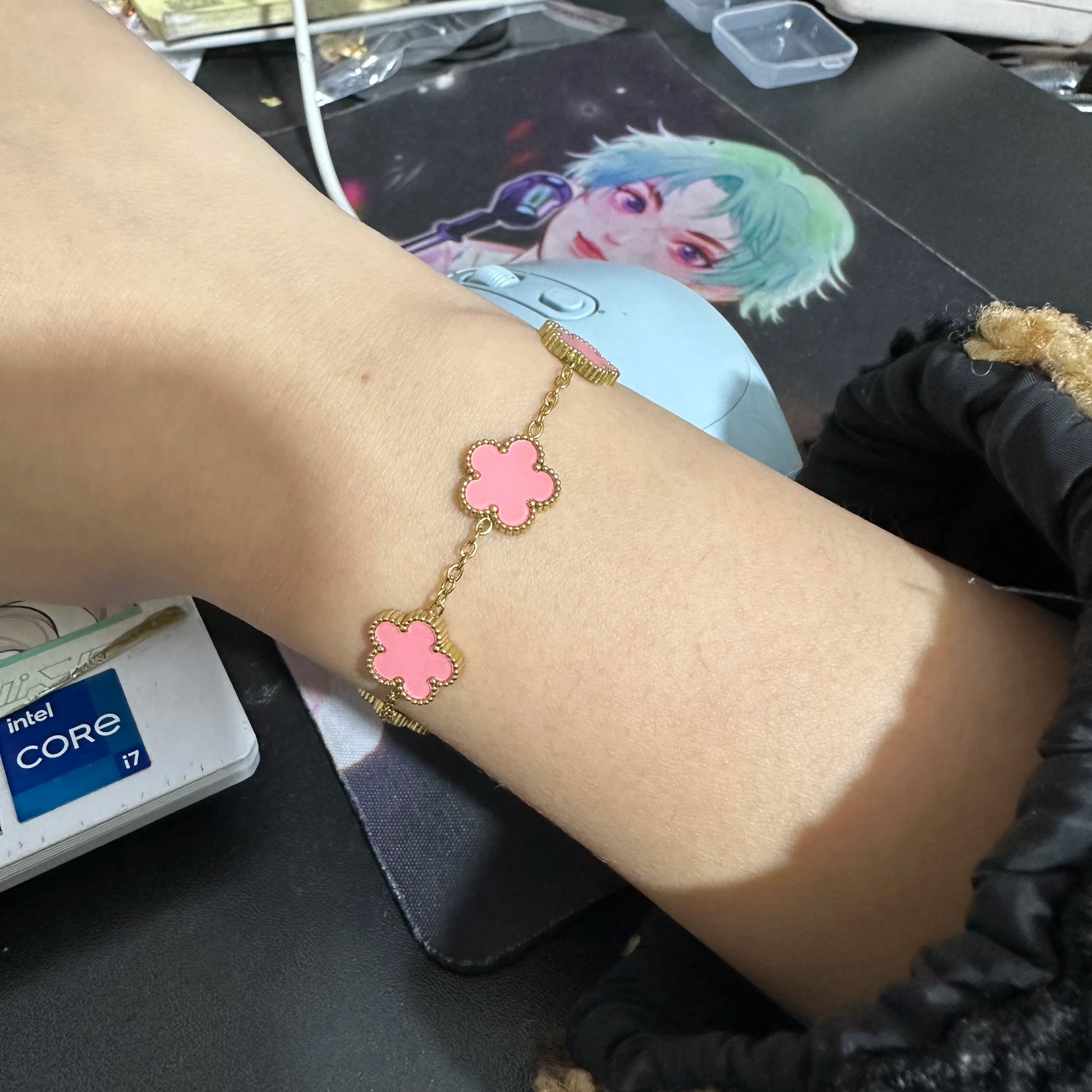 Silver Color Plant Five Leaf Flower Bracelet