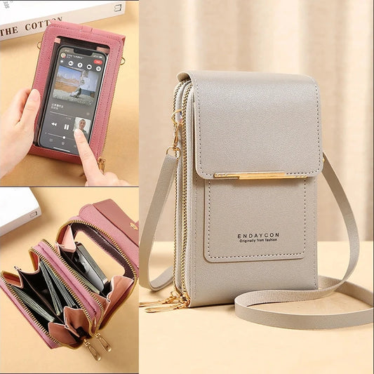 Crazy Bag Fashion Touch Screen Lock Cell Phone Bag Women'S Mobile Phone Card Holder Crossbody Shoulder Bag