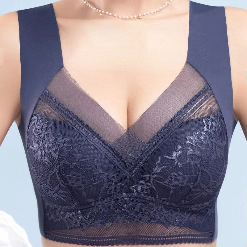 L-6L Women Large Bra Push up Ice Silk Seamless Upper Bralette Lace Wireless Summer Bras plus Size Top Lingerie Underwear 15019